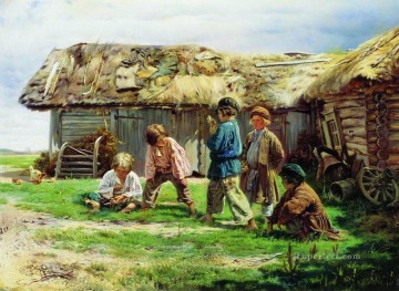 150の主題の芸術作品 Painting - ナックルズ 1870 ウラジミール・マコフスキー 子供 子供